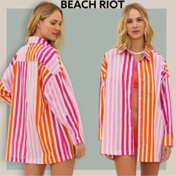 NWoT Beach Riot Revolve Alexa Shirt Dress Top Sunset Stripes Coverup size S/M - Picture 12 of 13